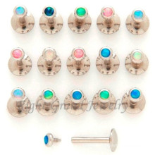 316L Surgical Stainless Steel Opal Lip Piercing Internally Threaded